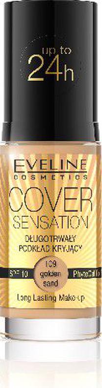 Makiažo pagrindas Eveline Cover Sensation, SPF 10, smėlio sp., 109 golden sand, 30 ml