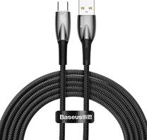 Vads Baseus Glimmer Series USB Type-A, USB Type-C, 2 m, melna krās.