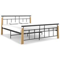 Lova dvigulė VLX Metal & Solid Oak Wood, 160 x 200 cm, juoda sp., be čiužinio, su grotelėmis