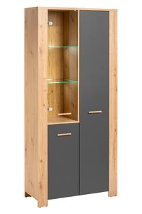 Vitrina Meble Okmed Vega, ąžuolo sp./grafito sp., 38 cm x 90 cm x 195.5 cm