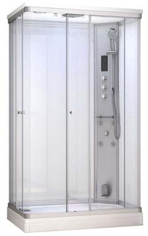 Tvaika dušas kabīne Amue Premium AMUE-AR1280-2RW White, masāžas, taisnstūrveida, 120 cm x 80 cm x 217 cm, balta krās./pelēka krās./caurspīdīgs