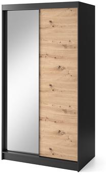 Spinta Esville II, ąžuolo sp./juoda sp., 120 cm x 220 cm x 60 cm, su veidrodžiu
