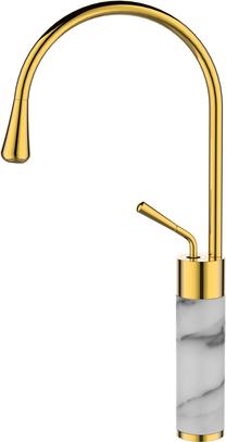Смеситель для раковины Invena Stone BU-03-W13-V, золотой цв./мраморный серый цв.