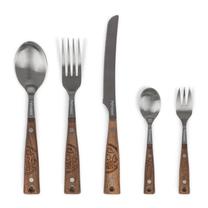Turistinis stalo įrankių rinkinys Petromax Camping Cutlery, nerūdijantysis plienas, ruda sp./sidabro sp., 5 vnt.