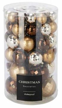 Ziemassvētku eglīšu rotaļlietu komplekts Christmas, dzintara krās., 4 - 8 cm, plastmasa, 64 gab.