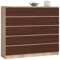 Komoda Akord K140, riešuto sp./sonoma ąžuolo sp./šviesiai ruda sp., 121 cm x 138 cm x 40 cm