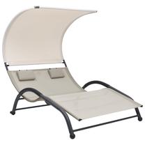 Lauko gultas VLX Double Sun Lounger With Canopy 310544, juoda sp./kreminė sp., 190 cm x 137 cm x 158 cm