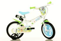 Vaikiškas dviratukas su papildomais ratukais, vaikų Dino Bikes Bluey, mėlyna sp./žalia sp., 14"