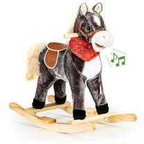 Supamas arkliukas EcoToys, mediena, pliušas, pilka sp.