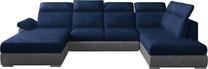 Kampinė sofa Evanell Kronos 09, Paros 05, pilka sp./tamsiai mėlyna sp., kairinė, 216 x 330 cm x 102 cm