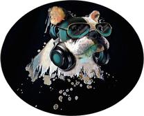 Vonios grindų kilimėlis Foutastic Glasses Dog 359CHL4584, balta sp./juoda sp./žalia sp., 100 cm x 100 cm, Ø 100 cm