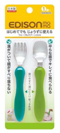 Stalo įrankiai Edison Mama Mini Fork & Spoon, 12 m., nerūdijantysis plienas/polipropilenas (pp), mėlyna sp./žalia sp.