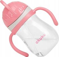 Gertuvė su silikoniniu šiaudeliu Akuku A0676, 280 ml, 9 mėn., polipropilenas (pp), rožinė sp.