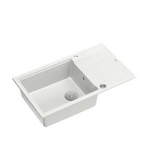 Virtuves izlietne Quadron Evan 136 XL, granīts, 86 cm x 50 cm x 21 cm, balts krās./nerūsējošā tērauda krās.
