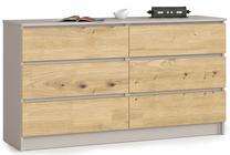 Komoda Akord K140 6SZ CLP PK, kašmyro sp./artisan oak sp., 77 cm x 138 cm x 40 cm