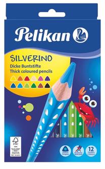Pelikan Spalvoti pieštukai, Silverino, trikampis, SOFT, rupus, 12 spalvos