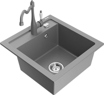 Кухонный умывальник с кухонным смесителем Mexen Vito Grey, гранит, 49 см x 52 см x 21 см, серый цв.