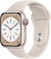 Viedais pulkstenis Apple Watch Series 8 GPS + Cellular 41mm Starlight Aluminium Case with Starlight Sport Band - Regular, gaiši brūna krās.
