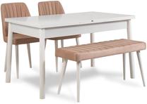 Valgomojo komplektas Kalune Design Santiago 0900 - 3 B, balta sp./šviesiai rožinė sp.