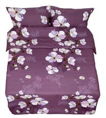 Patalynės užvalkalų komplektas Rustilė Sakura 3495, ruda sp./balta sp./violetinė sp., 40 x 60 cm, 150 x 215 cm, 3 d.