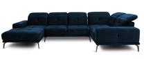 Kampinė sofa Neviro Lukso 40, tamsiai mėlyna sp., dešininė, 201 x 350 cm x 77 cm