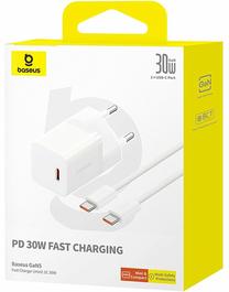 Telefono įkroviklis Baseus GaN5, USB Type C, balta sp., 30 W