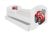 Vaikiška lova ADRK Pepe Car Zigzag, balta sp./raudona sp., 70 x 140 cm, su patalynės dėže, su čiužiniu