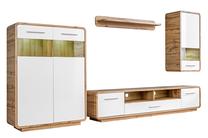 Svetainės baldų komplektas Skanso, ąžuolo/balta