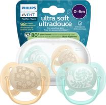 Набор пустышек Philips Avent Ultra Soft Deco, 0 мес., синий цв./желтый цв.