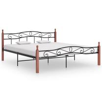 Lova dvigulė VLX Solid Oak Wood, 200 x 200 cm, juoda sp./medžio sp., be čiužinio, su grotelėmis
