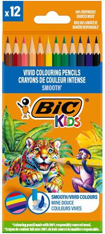 Spalvoti pieštukai Bic Kids Smooth, 12 vnt.