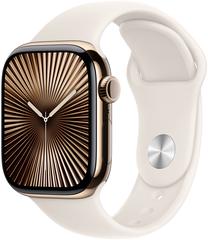 Viedais pulkstenis Apple Watch Series 10 GPS + Cellular 42mm Starlight Sport Band S/M, gold titanium krās.