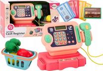 Veikala rotaļlietas, kases aparāts un iepirkumu grozs Lean Toys Calculator, rozā krās.
