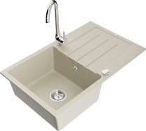 Кухонный умывальник с кухонным смесителем Mexen Bruno Beige+Chrome, гранит, 79 см x 49 см x 20 см, beige+chrome цв.