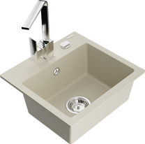 Кухонная мойка Mexen Milo 6505-69-670300-00, гранит, 43.5 см x 41 см x 17.1 см, хромовый цв./бежевый цв.
