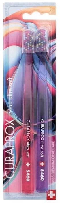 Dantų šepetėlių rinkinys Curaprox 5460 Ultra Soft, rožinė sp./violetinė sp.