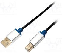 Vads Logilink USB 3.0 A male, USB 3.0 B male, 1.5 m, melna krās.