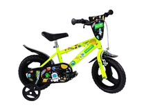 Vaikiškas dviratukas su papildomais ratukais, vaikų Bimbo Bike Galaxy 77431, juoda sp./neoninė žalia sp., 12"