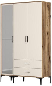 Spinta Kalune Design Kumsal RT, kreminė sp./riešuto sp., 47.5 cm x 120 cm x 201.4 cm, su veidrodžiu