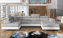 Kampinė sofa Rodrigo Sawana 21, Soft 17, balta sp./pilka sp., kairinė, 202 x 345 cm x 90 cm