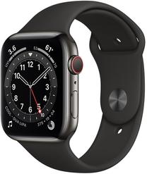 Viedais pulkstenis Apple Watch Series 6 GPS LTE + Cellular, 44mm Stainless Steel, melns krās.