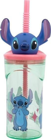 Puodelis su šiaudeliu Disney Stitch, mėlyna sp./rožinė sp., 0.36 l