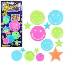Sieninis lipdukas Lean Toys Glow In The Dark Smiley Faces & Stars, įvairių spalvų