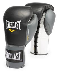 Boksa cimdi Everlast Powerlock Lace-Up, melna krās./pelēka krās., 8 oz