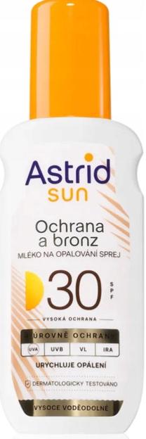 Pienelis įdegio priežiūrai kūnui Astrid Bronz Spray SPF30, 150 ml
