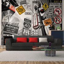 Fototapete Artgeist Nyc Signs On A Monochrome Background XXLFTNT0680, 231 cm x 300 cm