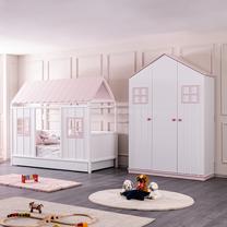 Vaikų kambario baldų komplektas Kalune Design Bodrum-Lp-Myy-3Kd, balta sp./rožinė sp.