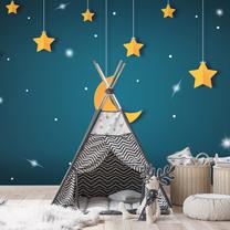 Fototapete Artgeist Skyline - Turquoise Night Sky Landscape With Stars For Children, 210 cm x 294 cm