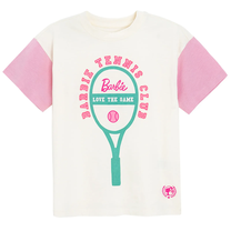 Футболка, повседневный лето, для девочек Cool Club Barbie LCG2821129, белый цв./розовый цв., 152 см