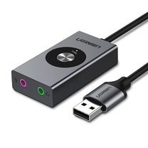 Adapteris Ugreen CM190, 3.5 mm (AUX)/USB/3.5 mm Audio, 100 cm, sidabro sp./juoda sp.